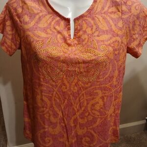 Women's Orange Patterned Top